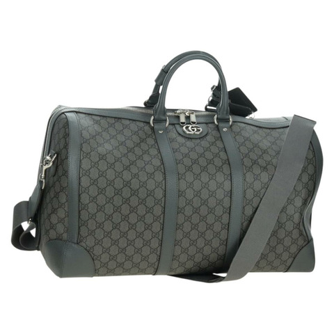 GUCCI GG Supreme Ophidia 波士頓包 PVC 灰銀色 724612 Auth mr2423M