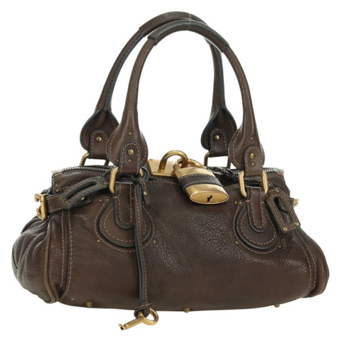 Chloe Paddington 手提包 皮革 棕色 金 銀色 Auth mr2427V
