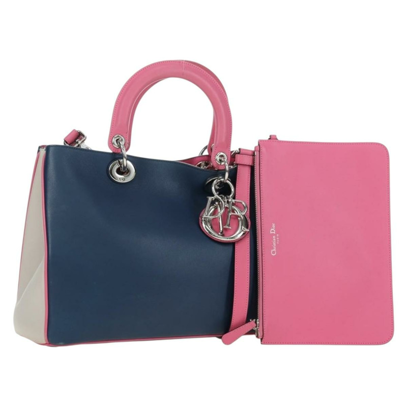 【日本直送】Christian Dior Lady Dior 三色皮革雙肩包，海軍藍/銀色，正品 am11597SAM-0
