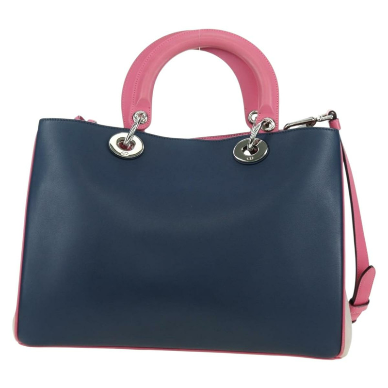 【日本直送】Christian Dior Lady Dior 三色皮革雙肩包，海軍藍/銀色，正品 am11597SAM-1
