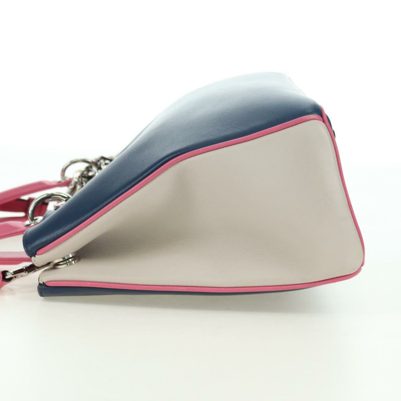 【日本直送】Christian Dior Lady Dior 三色皮革雙肩包，海軍藍/銀色，正品 am11597SAM-2