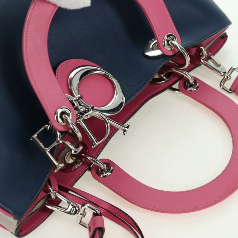 【日本直送】Christian Dior Lady Dior 三色皮革雙肩包，海軍藍/銀色，正品 am11597SAM-5