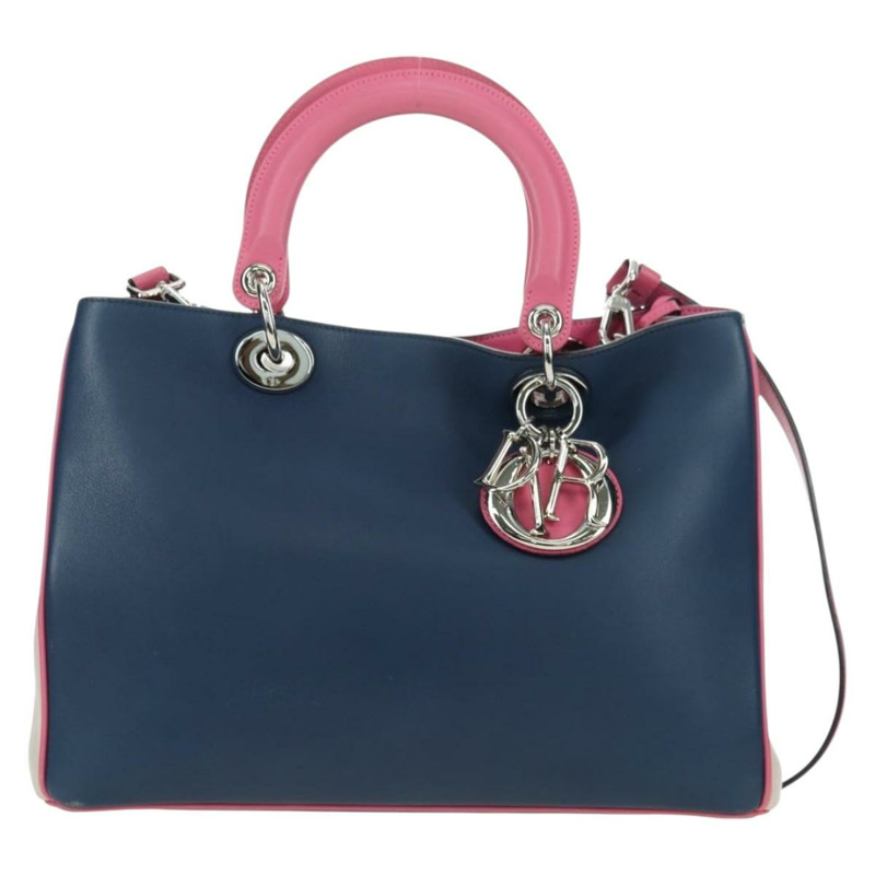 【日本直送】Christian Dior Lady Dior 三色皮革雙肩包，海軍藍/銀色，正品 am11597SAM-12