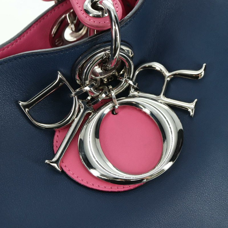 【日本直送】Christian Dior Lady Dior 三色皮革雙肩包，海軍藍/銀色，正品 am11597SAM-18
