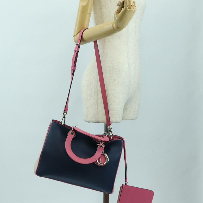 【日本直送】Christian Dior Lady Dior 三色皮革雙肩包，海軍藍/銀色，正品 am11597SAM-27
