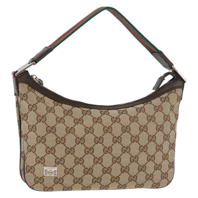 【日本直送】GUCCI GG帆布織帶雪莉線單肩包 米色 銀色 145812 正品 178330A-0