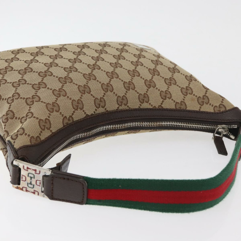 【日本直送】GUCCI GG帆布織帶雪莉線單肩包 米色 銀色 145812 正品 178330A-5
