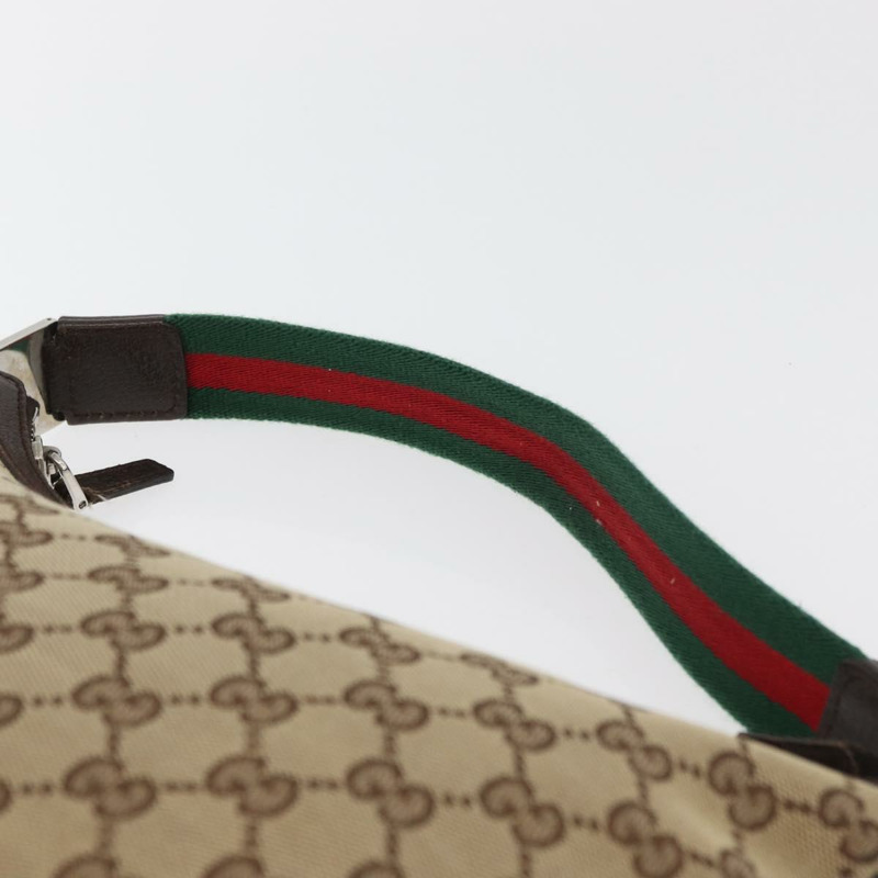 【日本直送】GUCCI GG帆布織帶雪莉線單肩包 米色 銀色 145812 正品 178330A-7