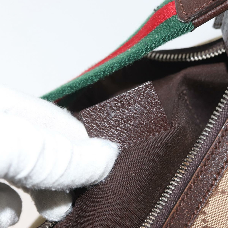 【日本直送】GUCCI GG帆布織帶雪莉線單肩包 米色 銀色 145812 正品 178330A-11