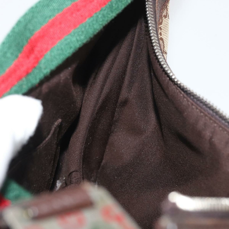 【日本直送】GUCCI GG帆布織帶雪莉線單肩包 米色 銀色 145812 正品 178330A-19