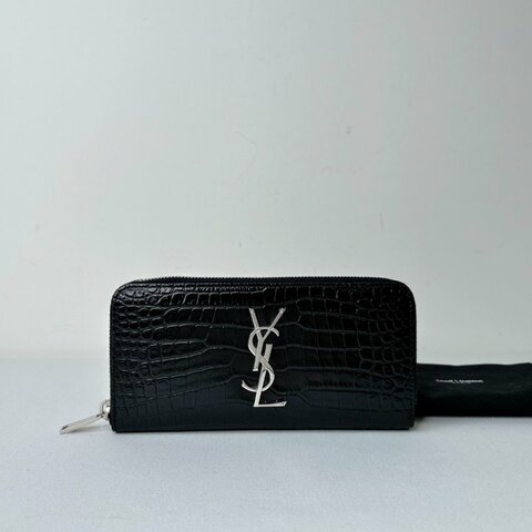 YSL 鱷魚壓紋牛皮拉鍊長夾