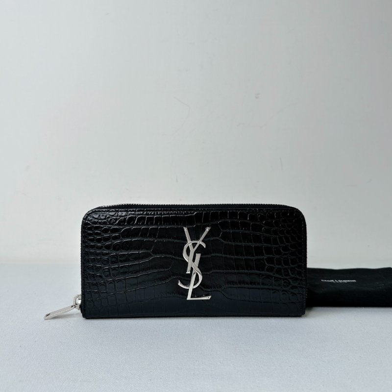 YSL 鱷魚壓紋牛皮拉鍊長夾-0