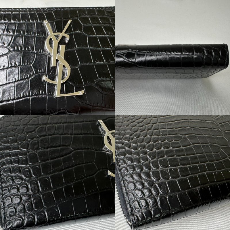 YSL 鱷魚壓紋牛皮拉鍊長夾-8