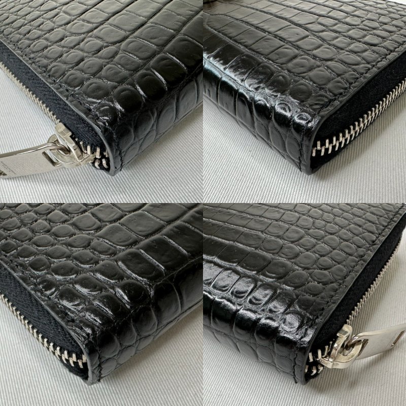 YSL 鱷魚壓紋牛皮拉鍊長夾-10