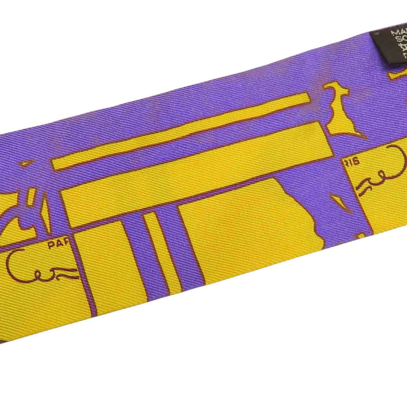 紫/黃色 Brides de Gala Twilly 絲綢 絲巾【HERMES 愛馬仕】-7