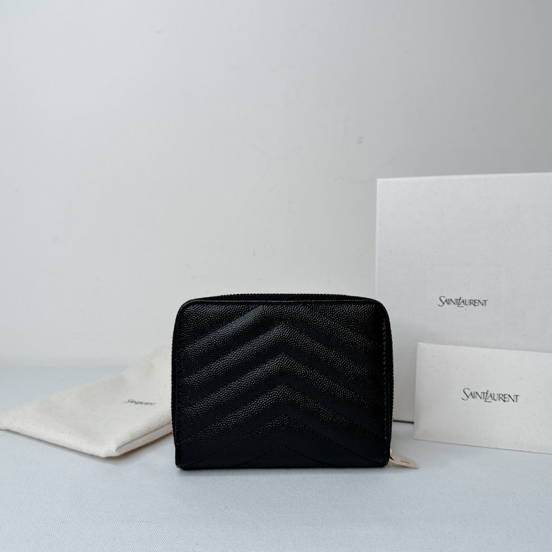 YSL 全新黑金荔枝牛短夾-1