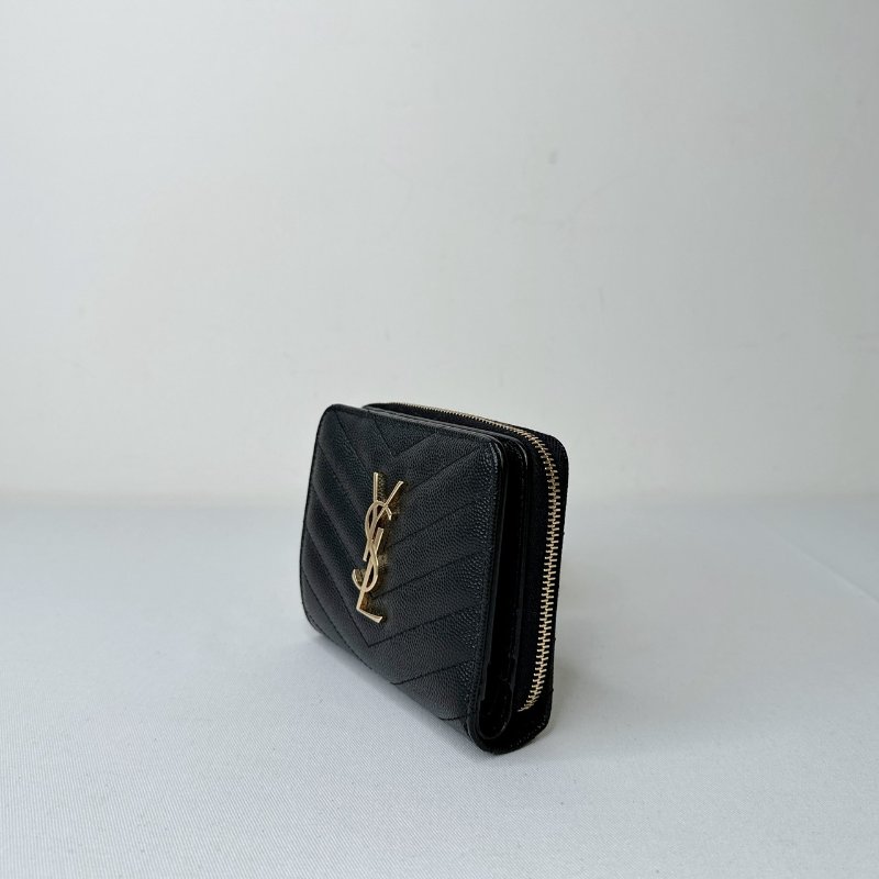 YSL 全新黑金荔枝牛短夾-2