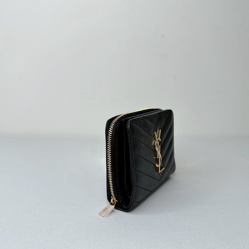 YSL 全新黑金荔枝牛短夾-3