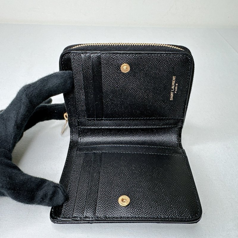 YSL 全新黑金荔枝牛短夾-6
