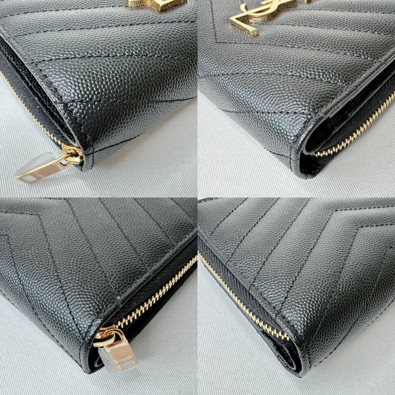 YSL 全新黑金荔枝牛短夾-10