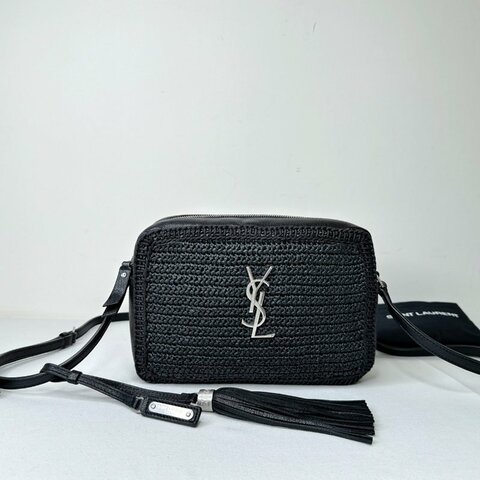 YSL 拉菲草皮革流蘇相機包