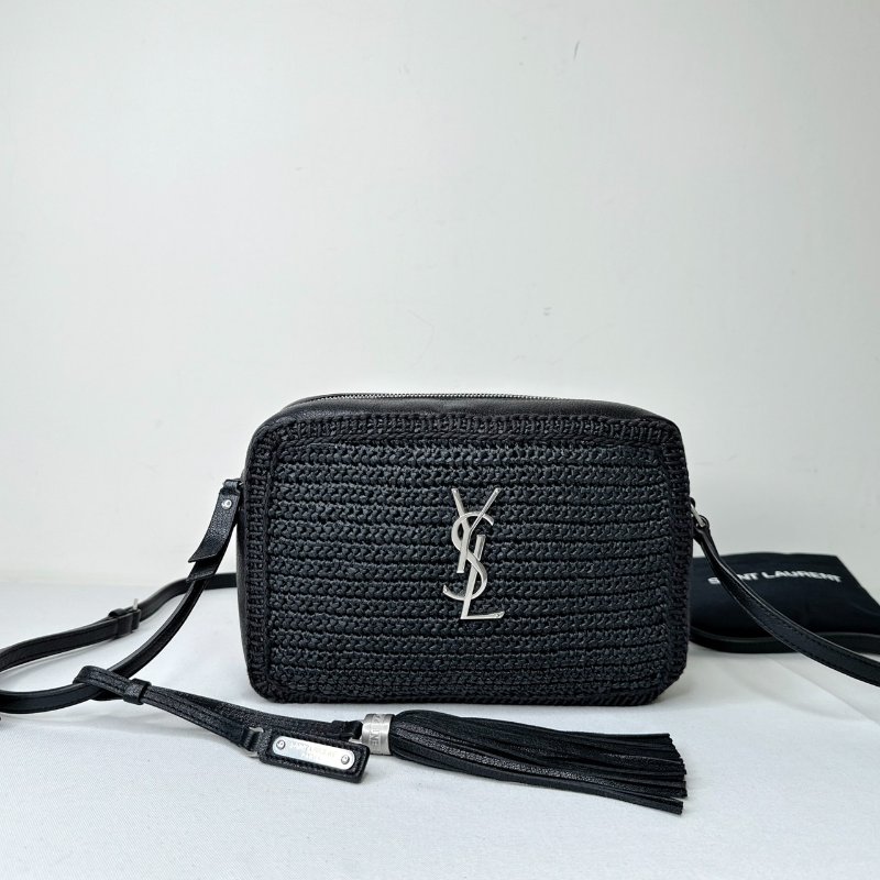 YSL 拉菲草皮革流蘇相機包-0