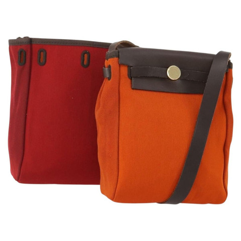 愛馬仕 Her Line Herbag TPM 帆布雙肩包，紅金配色，正品 ep14339A