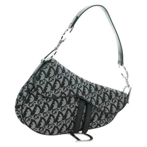 Christian Dior Trotter帆布馬鞍包手提包 黑色銀色 正品 ki6640M