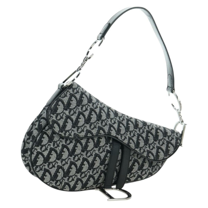 【日本直送】Christian Dior Trotter帆布馬鞍包手提包 黑色銀色 正品 ki6640M-0