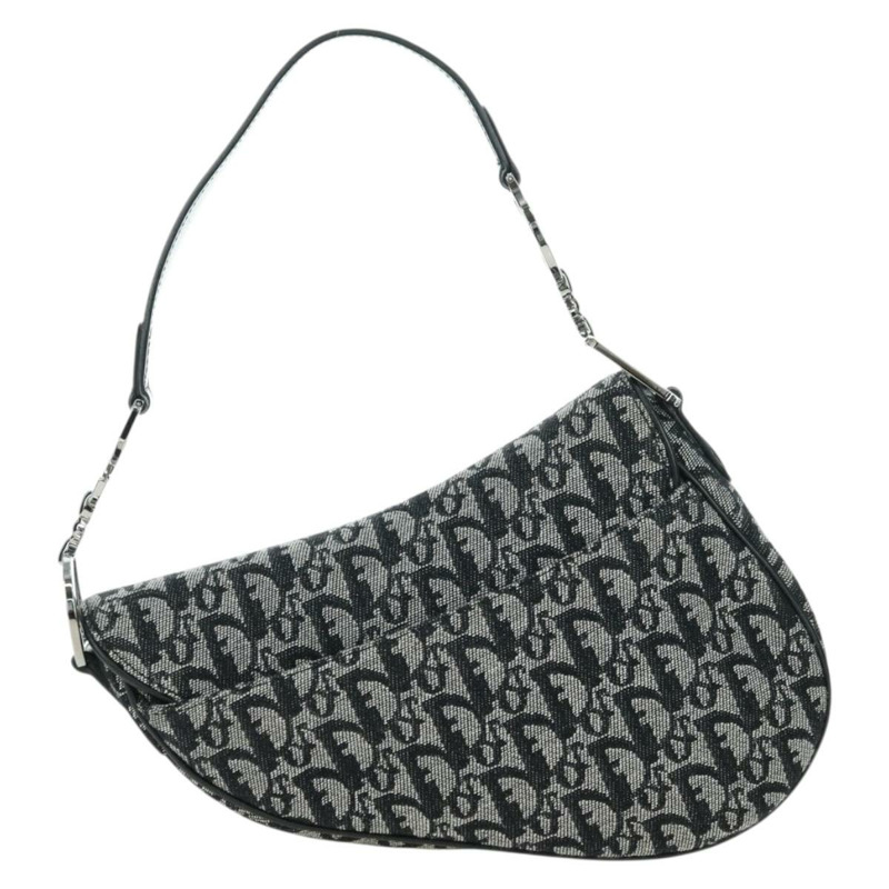 【日本直送】Christian Dior Trotter帆布馬鞍包手提包 黑色銀色 正品 ki6640M-1