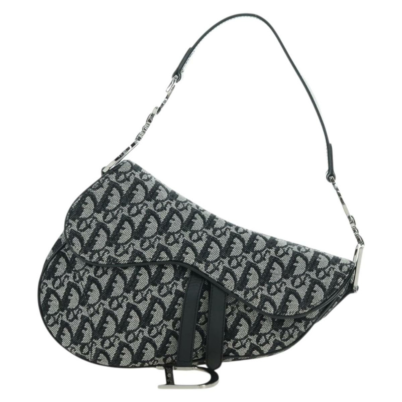 【日本直送】Christian Dior Trotter帆布馬鞍包手提包 黑色銀色 正品 ki6640M-12