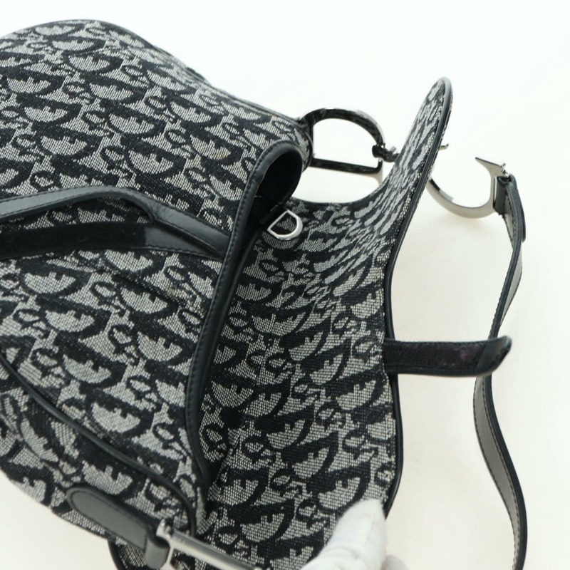 【日本直送】Christian Dior Trotter帆布馬鞍包手提包 黑色銀色 正品 ki6640M-19