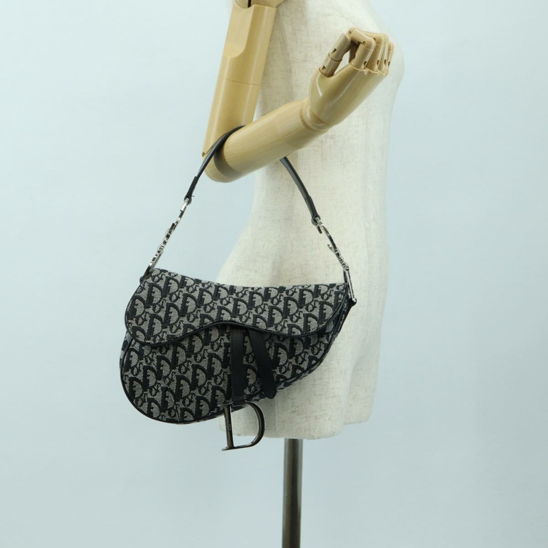 【日本直送】Christian Dior Trotter帆布馬鞍包手提包 黑色銀色 正品 ki6640M-25