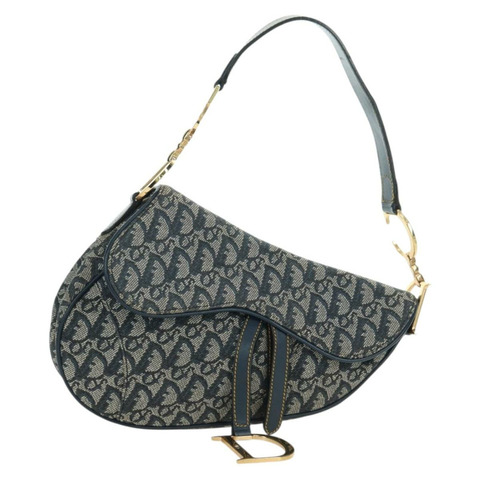 Christian Dior Trotter帆布馬鞍包手提包 海軍藍 金色 正品 ki6641SV