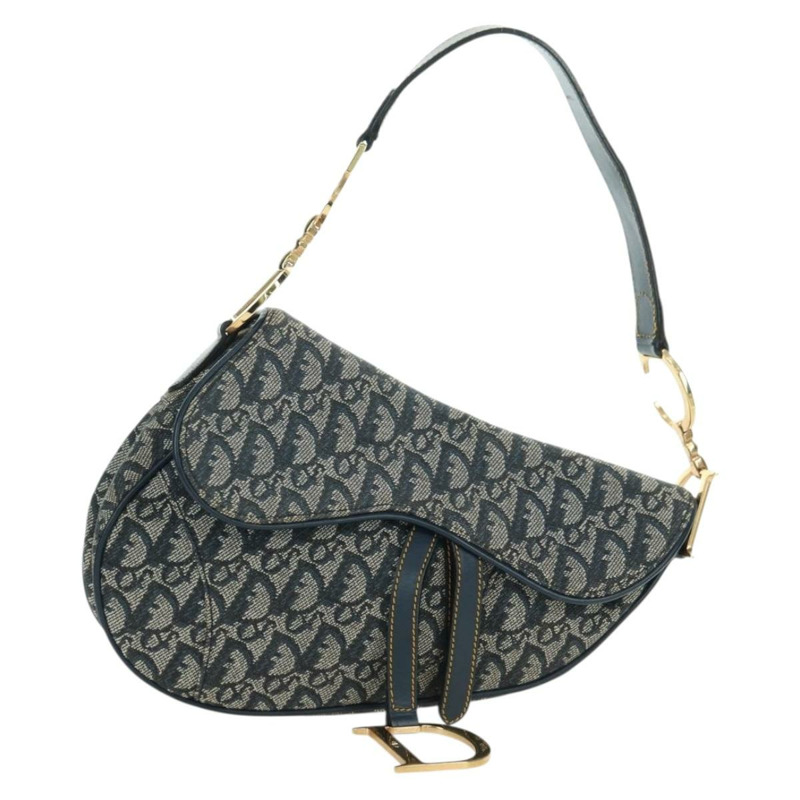 【日本直送】Christian Dior Trotter帆布馬鞍包手提包 海軍藍 金色 正品 ki6641SV-0