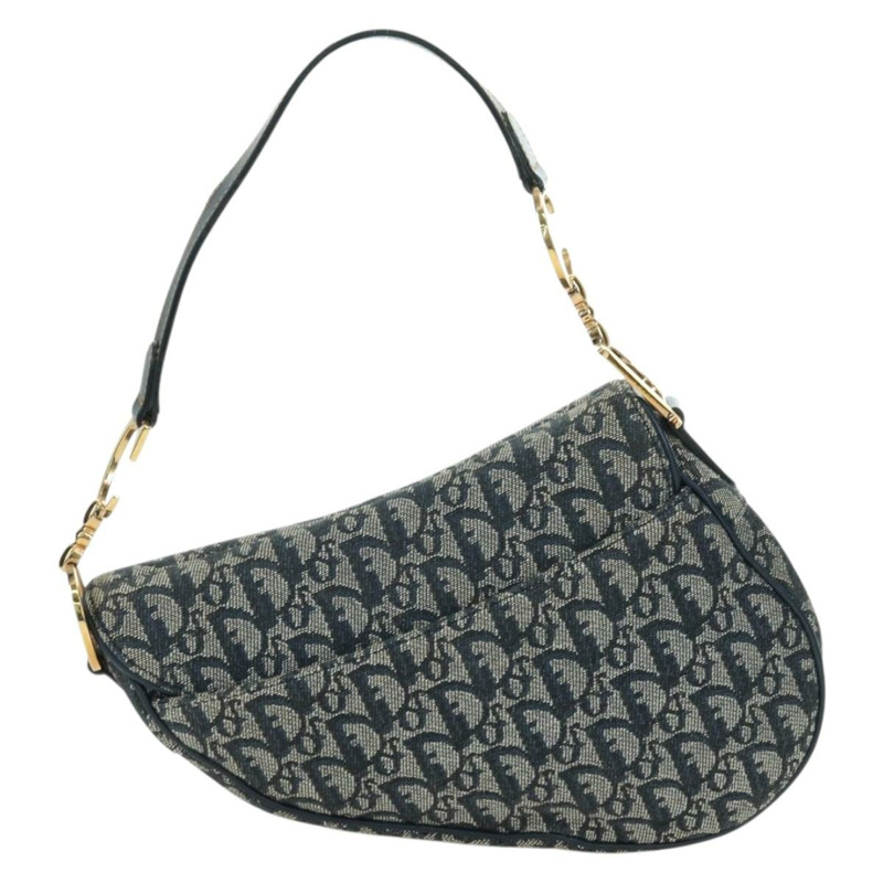 【日本直送】Christian Dior Trotter帆布馬鞍包手提包 海軍藍 金色 正品 ki6641SV-1