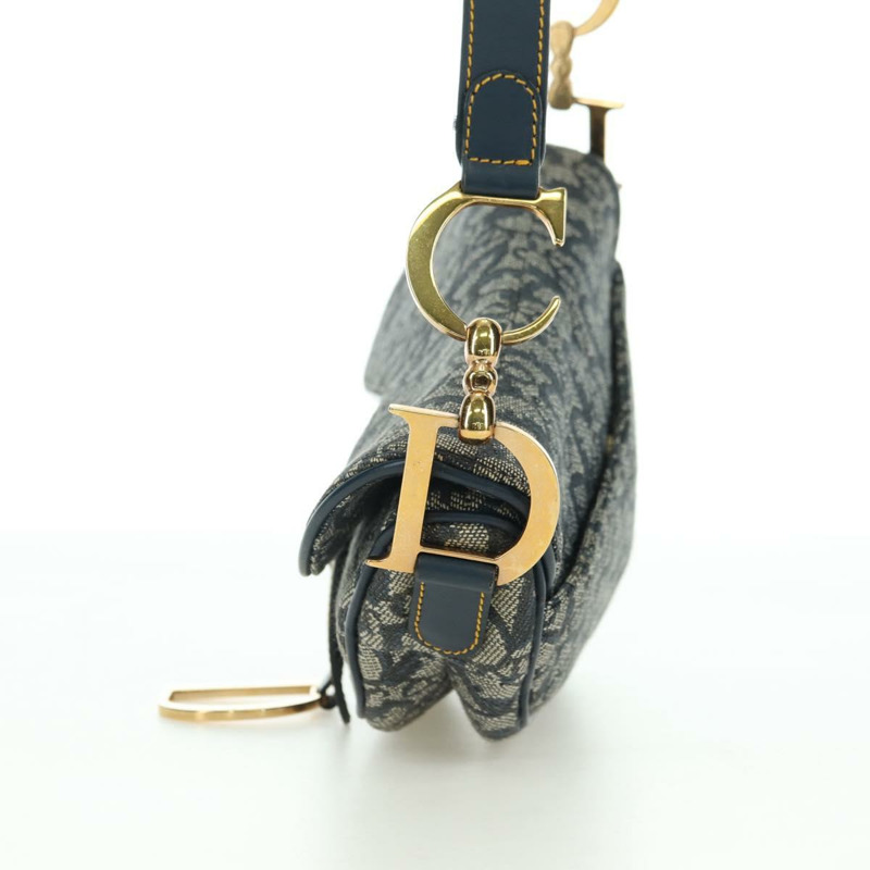 【日本直送】Christian Dior Trotter帆布馬鞍包手提包 海軍藍 金色 正品 ki6641SV-2