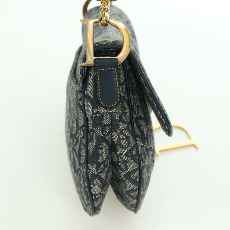 【日本直送】Christian Dior Trotter帆布馬鞍包手提包 海軍藍 金色 正品 ki6641SV-3