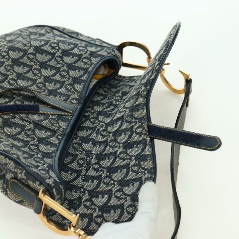 【日本直送】Christian Dior Trotter帆布馬鞍包手提包 海軍藍 金色 正品 ki6641SV-8