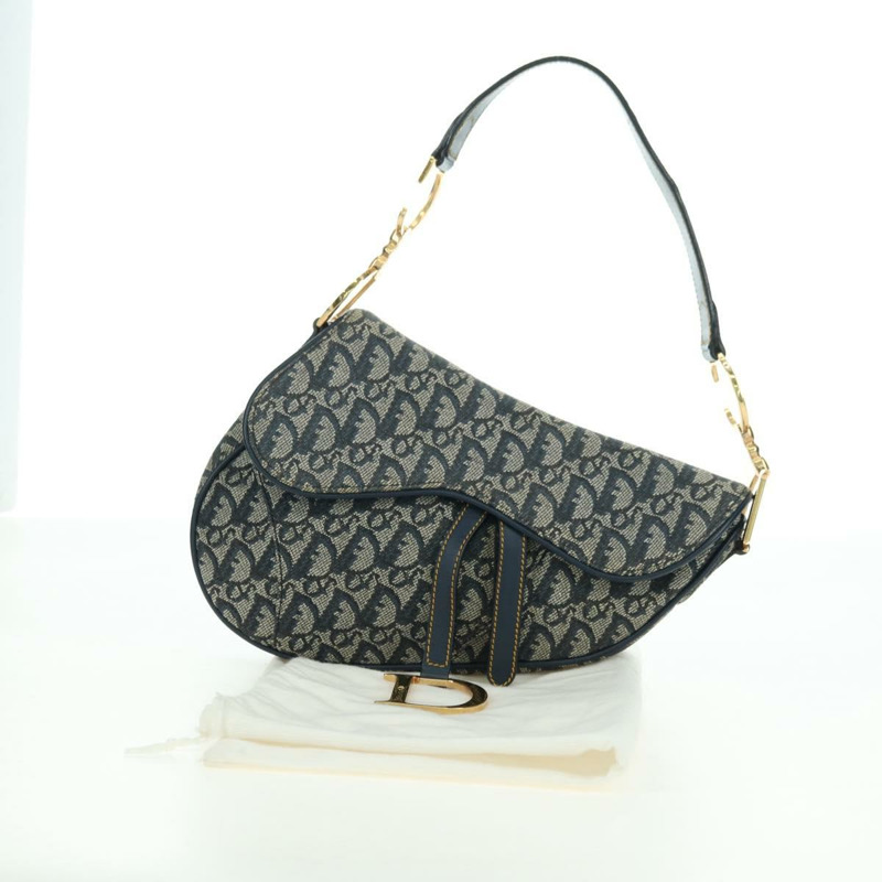 【日本直送】Christian Dior Trotter帆布馬鞍包手提包 海軍藍 金色 正品 ki6641SV-11
