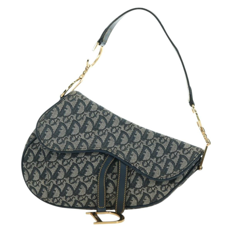 【日本直送】Christian Dior Trotter帆布馬鞍包手提包 海軍藍 金色 正品 ki6641SV-12