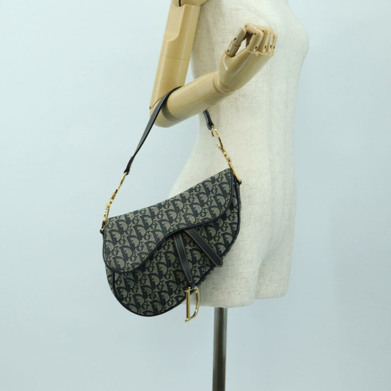 【日本直送】Christian Dior Trotter帆布馬鞍包手提包 海軍藍 金色 正品 ki6641SV-26