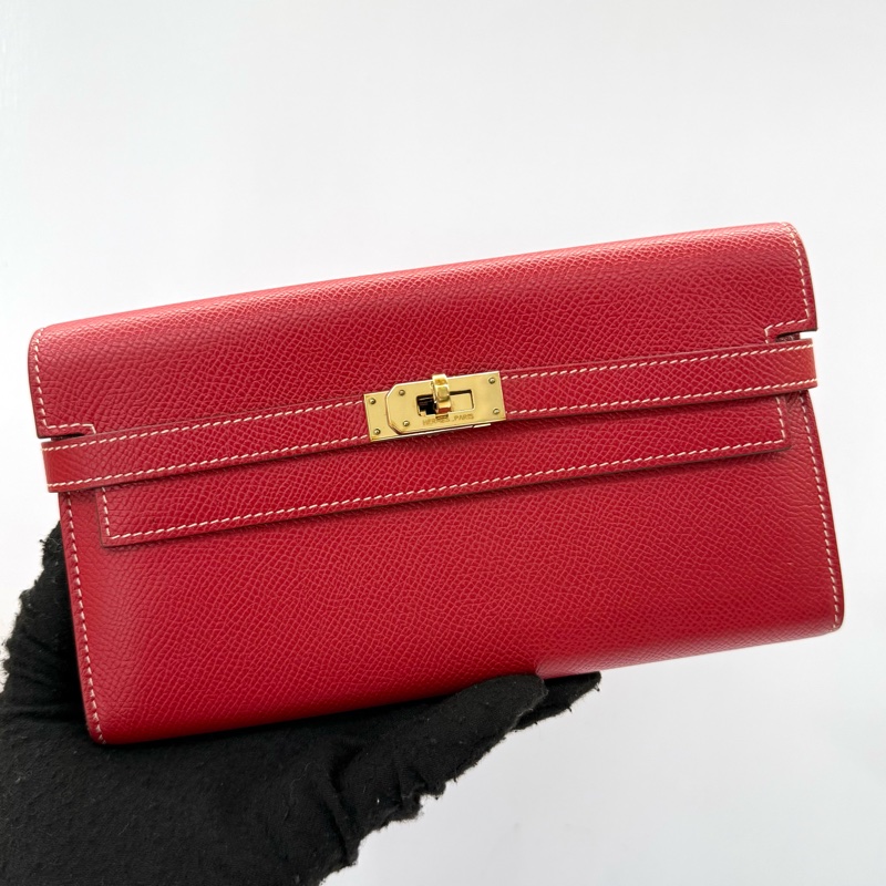 HERMES 愛馬仕 64 Rouge Casaque 卡薩克紅&S7 Bleu de Galice加利西亞藍 KELLY Long Wallet □Ｑ刻-0