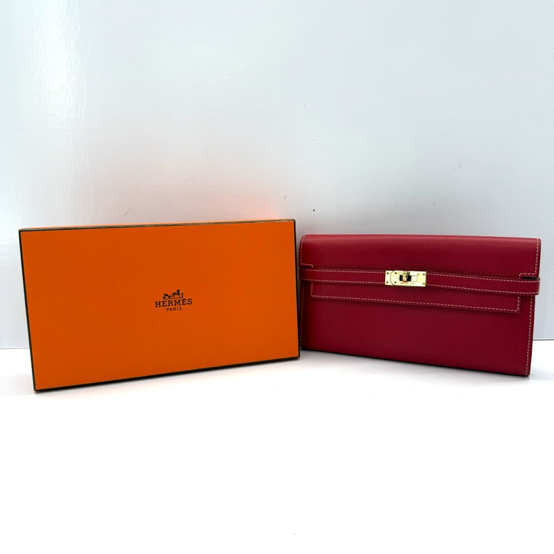 HERMES 愛馬仕 64 Rouge Casaque 卡薩克紅&S7 Bleu de Galice加利西亞藍 KELLY Long Wallet □Ｑ刻-2