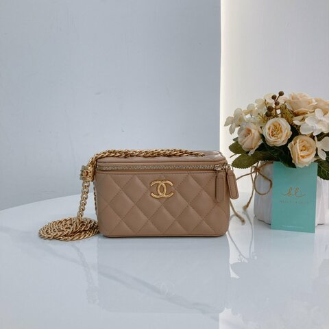 MS0723 Chanel 香奈兒米色化妝盒子鏈條包 金扣 Vanity Case Gold Bead Beige x GHW