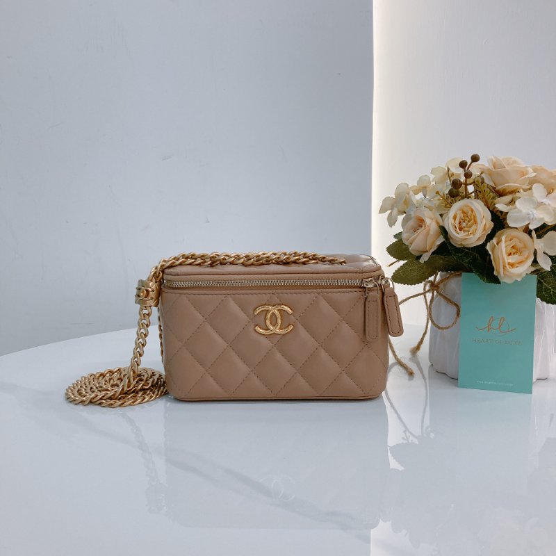 MS0723 Chanel 香奈兒米色化妝盒子鏈條包 金扣 Vanity Case Gold Bead Beige x GHW-0