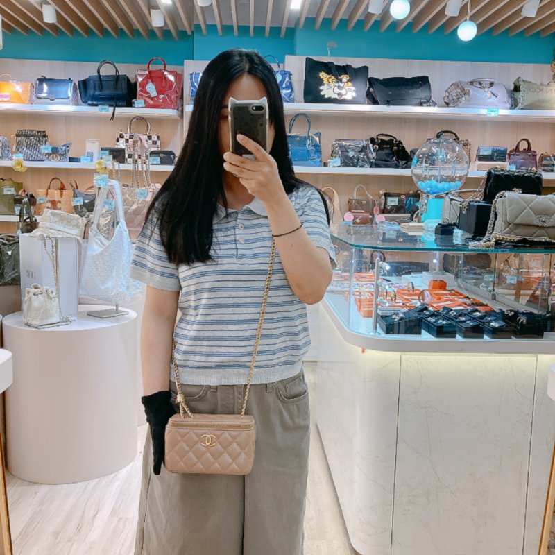 MS0723 Chanel 香奈兒米色化妝盒子鏈條包 金扣 Vanity Case Gold Bead Beige x GHW-1