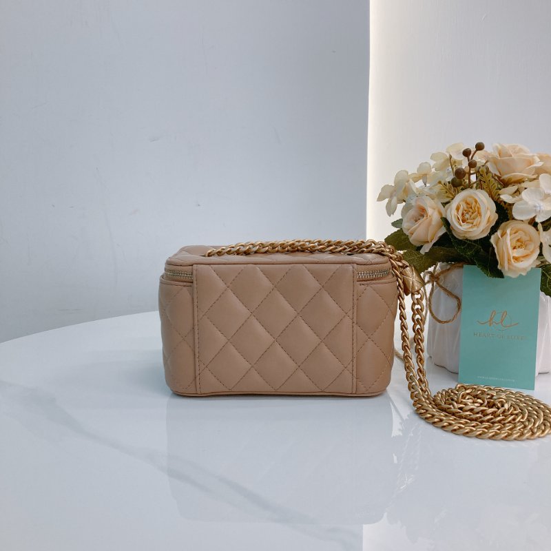 MS0723 Chanel 香奈兒米色化妝盒子鏈條包 金扣 Vanity Case Gold Bead Beige x GHW-2