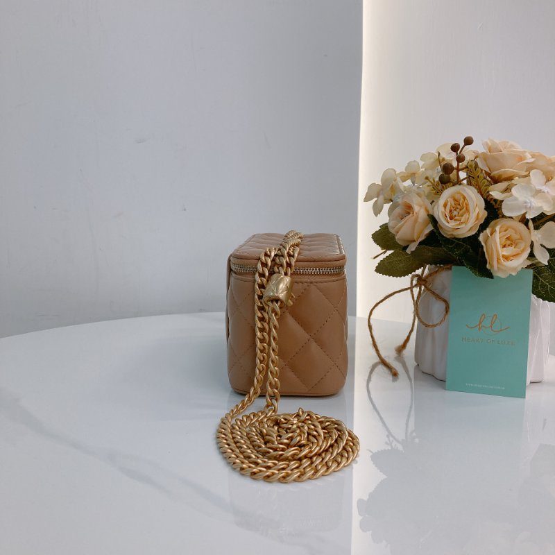 MS0723 Chanel 香奈兒米色化妝盒子鏈條包 金扣 Vanity Case Gold Bead Beige x GHW-3