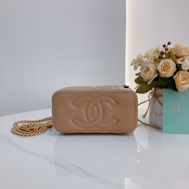 MS0723 Chanel 香奈兒米色化妝盒子鏈條包 金扣 Vanity Case Gold Bead Beige x GHW-5